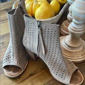 Toms Tan Ankle Booties with Perforated Design
